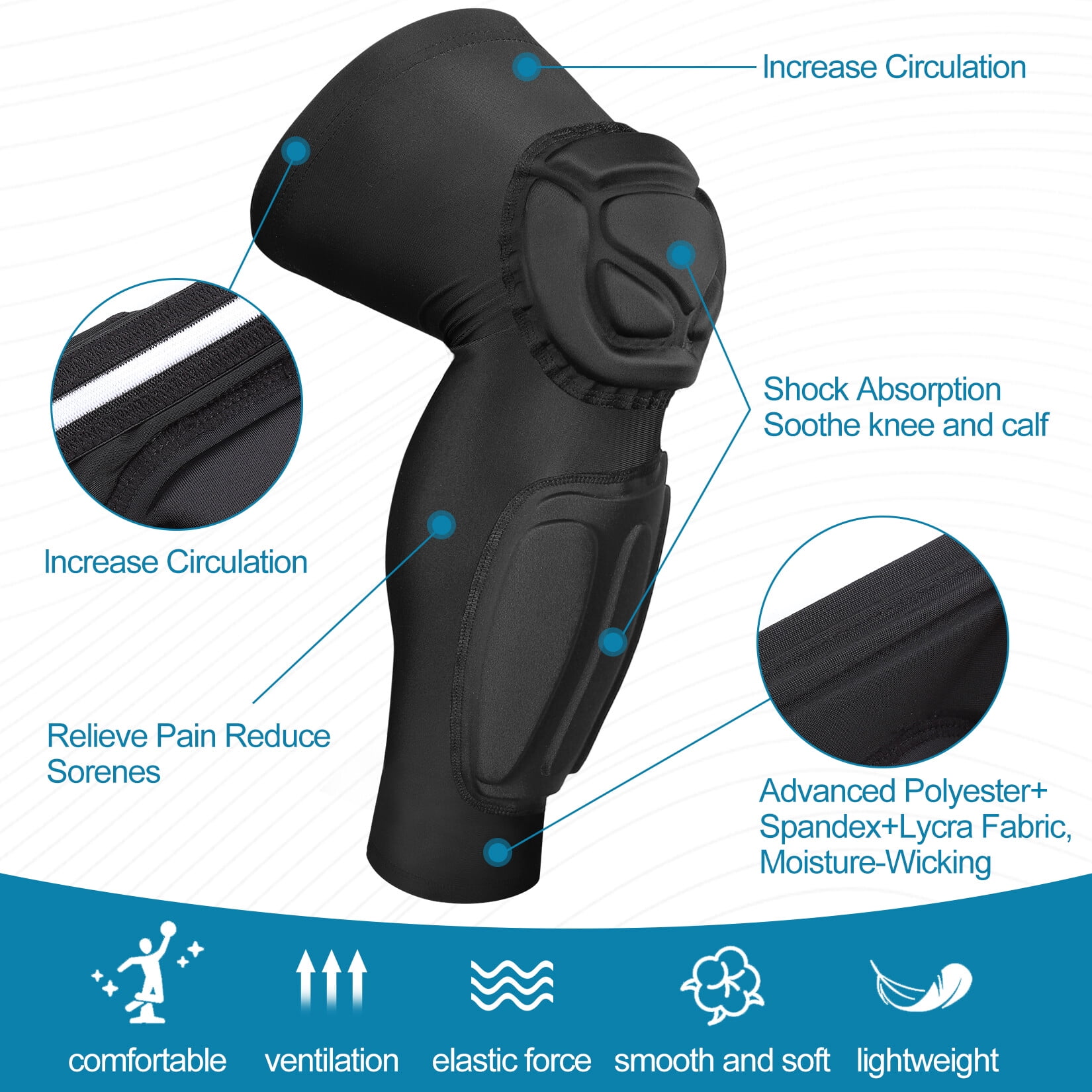 Compression Knee Pads with Shin Guard Pads, Protective Knee & Shin Leg Sleeve Support for Soccer, Football, Basketball, Wrestling, Volleyball (A Pair)