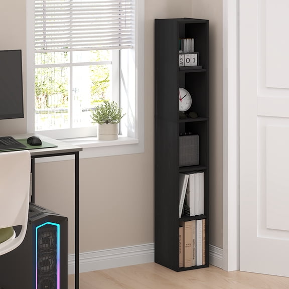 Furinno FULDA 5-Tier 8-In Width Narrow Bookcase 9.3 x 7.9 x 51.9 Blackwood