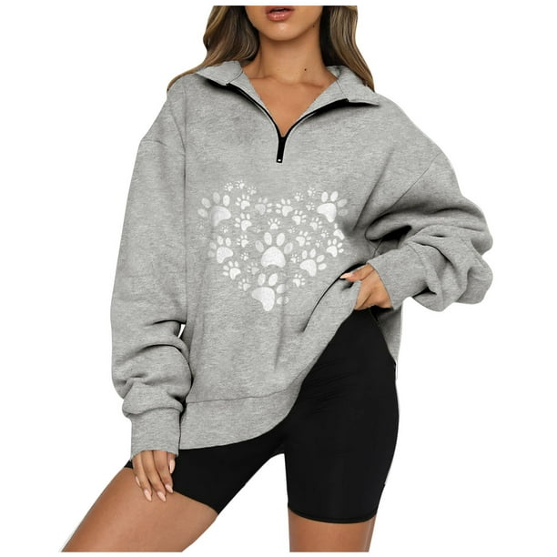 Moda mujer Casual estampado cuello vuelto manga larga suelta camiseta otoño blusa pulóver Tops Pompotops FGAJ22036