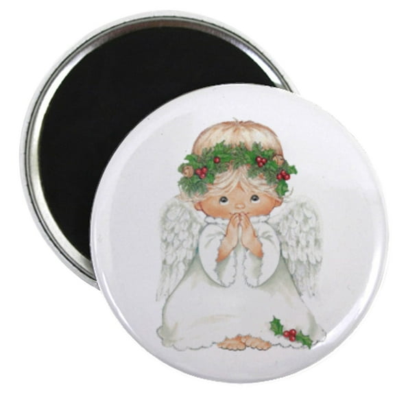 CafePress - Christmas Cute Baby Angel Praying Magnets - 2.25" Round Magnet, Refrigerator Magnet, Button Magnet Style