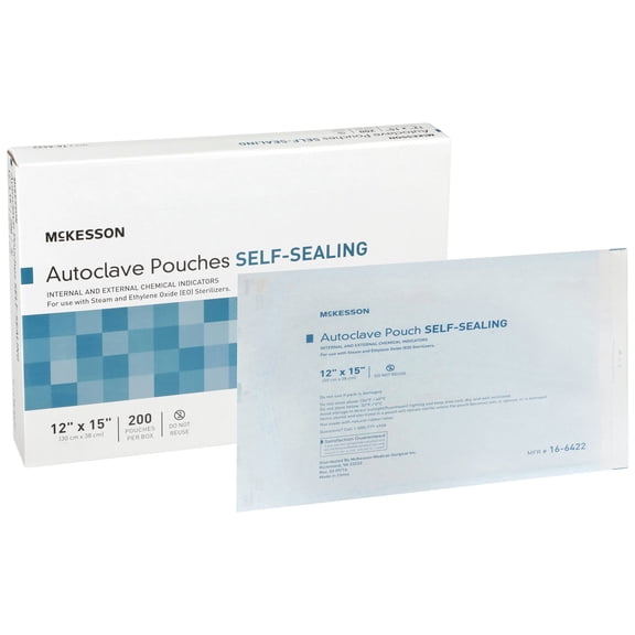 McKesson Sterilization Pouch Transparent Blue White 12 x 15" Self Seal 200 Ct
