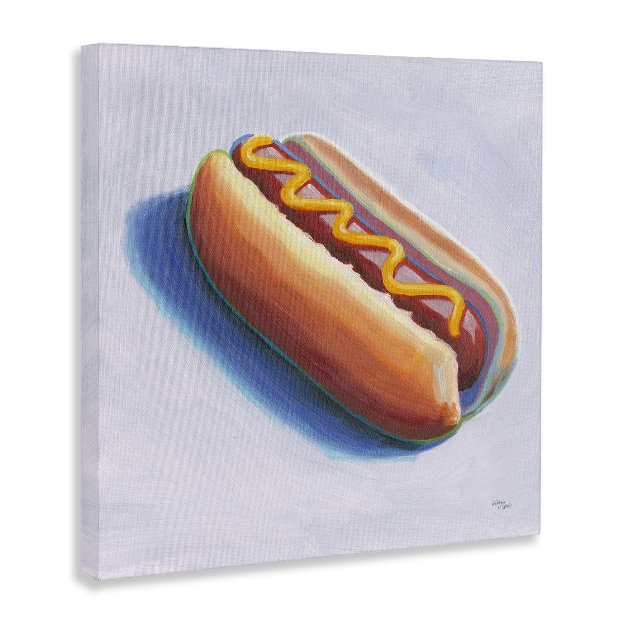 Stupell Industries Hot Dog with Mustard Food & Beverage Painting Wrapped Canvas Art Print Wall Art, 17 x 17