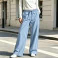 thumbnail image 5 of XuJwPNcy Pants for Women Casual Wide Leg Cotton Linen Pants with Pockets Solid Color Beach Travel Drawstring Trousers(Light Blue,XX-Large), 5 of 7