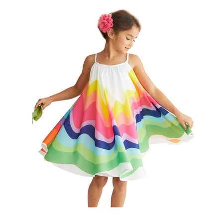 

wybzd Toddler Kids Baby Girls Summer Rainbow Adjustable Sling Dress Sleeveless Party Beach Dresses Multicolor 2-3 Years