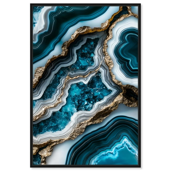 Teal Tides Treasure II Canvas Blue Geode Wall Art by Art Remedy, Black Frame, 10 x 15
