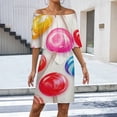 thumbnail image 2 of Pastel Rainbow Lollipop Women's Off The Shoulder Ruffles Summer Wedding Guest Loose Casual Party Beach Dress, 2 of 9