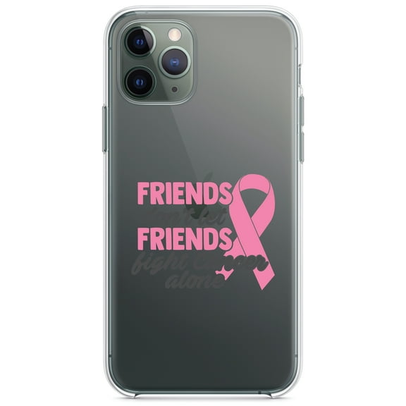 DistinctInk Clear Shockproof Hybrid Case for iPhone 11 (6.1" Screen) - TPU Bumper Acrylic Back Tempered Glass Screen Protector - Don't Let Friends Fight Cancer Alone
