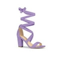 thumbnail image 1 of BLISSFUL STEP Women's Sandals Solid Color Mid Block Heels Lace up Sandals Purple 9, 1 of 8
