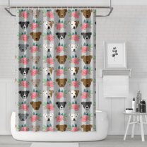 Cute Pitbull Terriers Dog and Flower Shower Curtain 72"x72" ,Bathroom Decorative Shower Curtains Set with 12 Hooks,Modern Waterproof Washable Shower Curtain