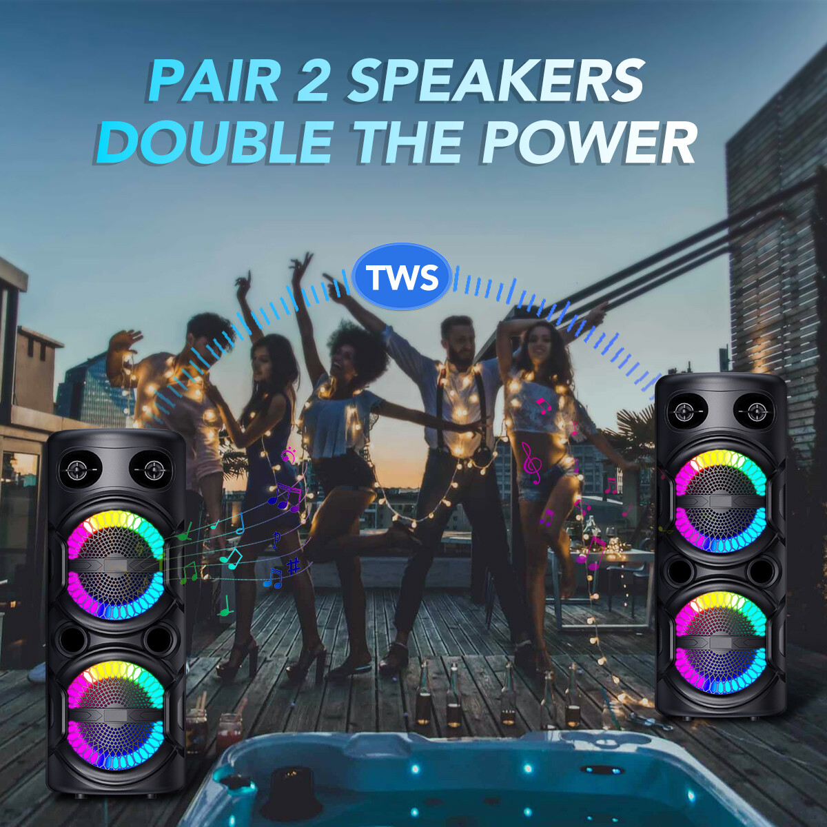 Dual 8" Woofer Portable FM Bluetooth Party Speaker Heavy Bass Sound With Mic LED