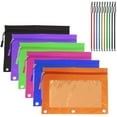 thumbnail image 1 of 6 Pack Zippered Binder Pencil Case, YuCool 6 Color Pencil Pouch Holders with 6 Zipper Pulls 3 Rivet Enforced, 1 of 5