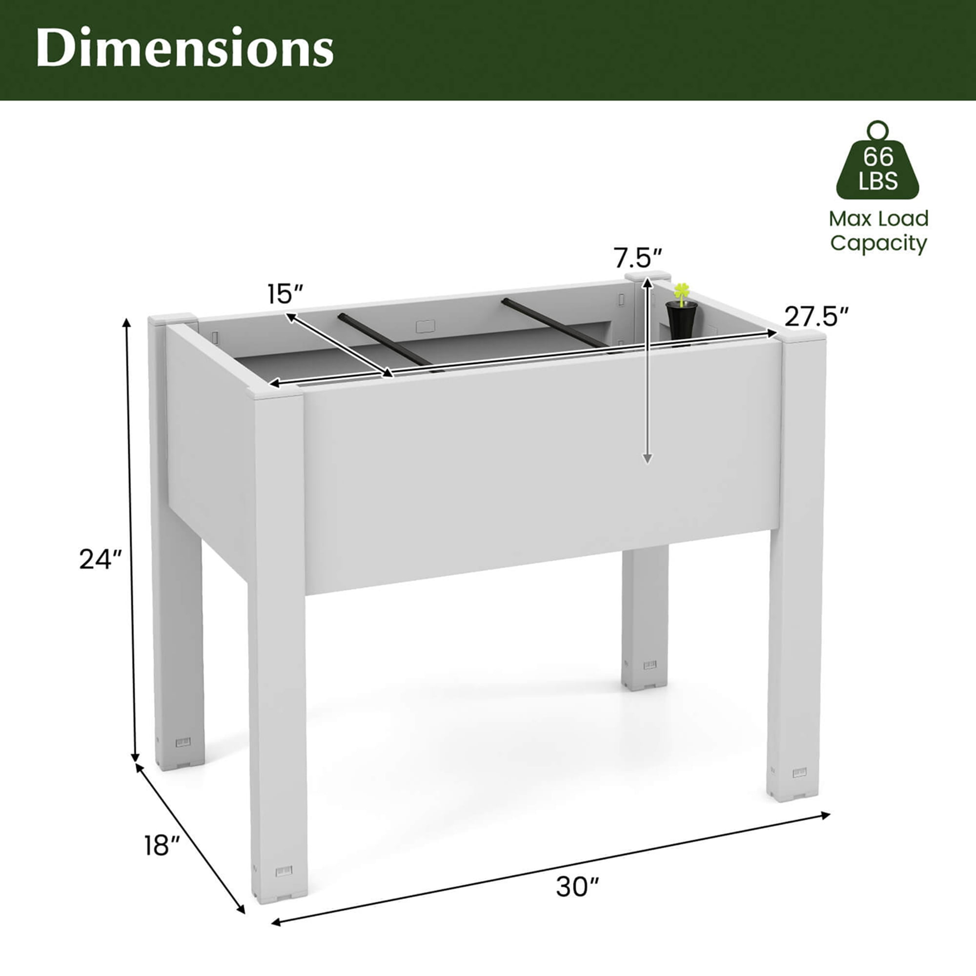 Costway Raised Garden Bed with Water Level Indicator Drainage Hole for Vegetables Outdoor Greyish-white