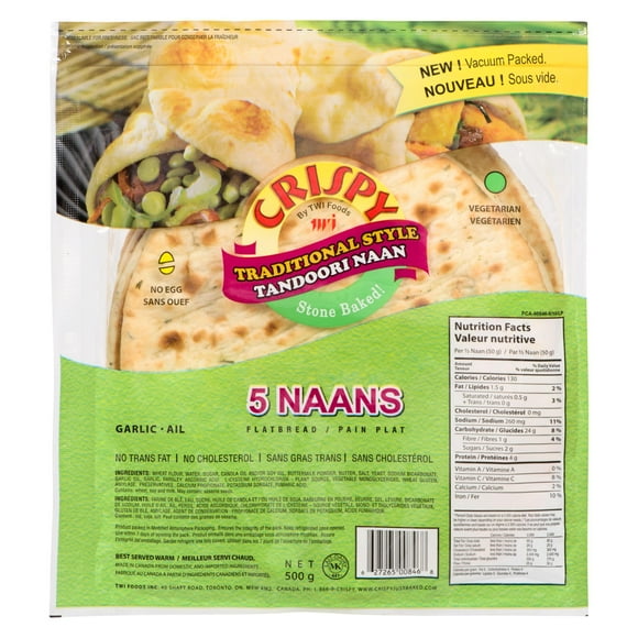 Naan tandoori cuit sur pierre à l'ail de style traditionnel de Crispy 5 naans, 500 g