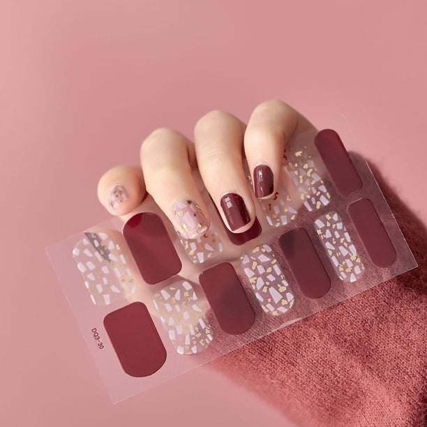 CAIROYAR Adhesivo para uñas de gel, envoltura completa para uñas, tira de esmalte de uñas de gel semicurado, con purpurina, Reino Unido, rápido