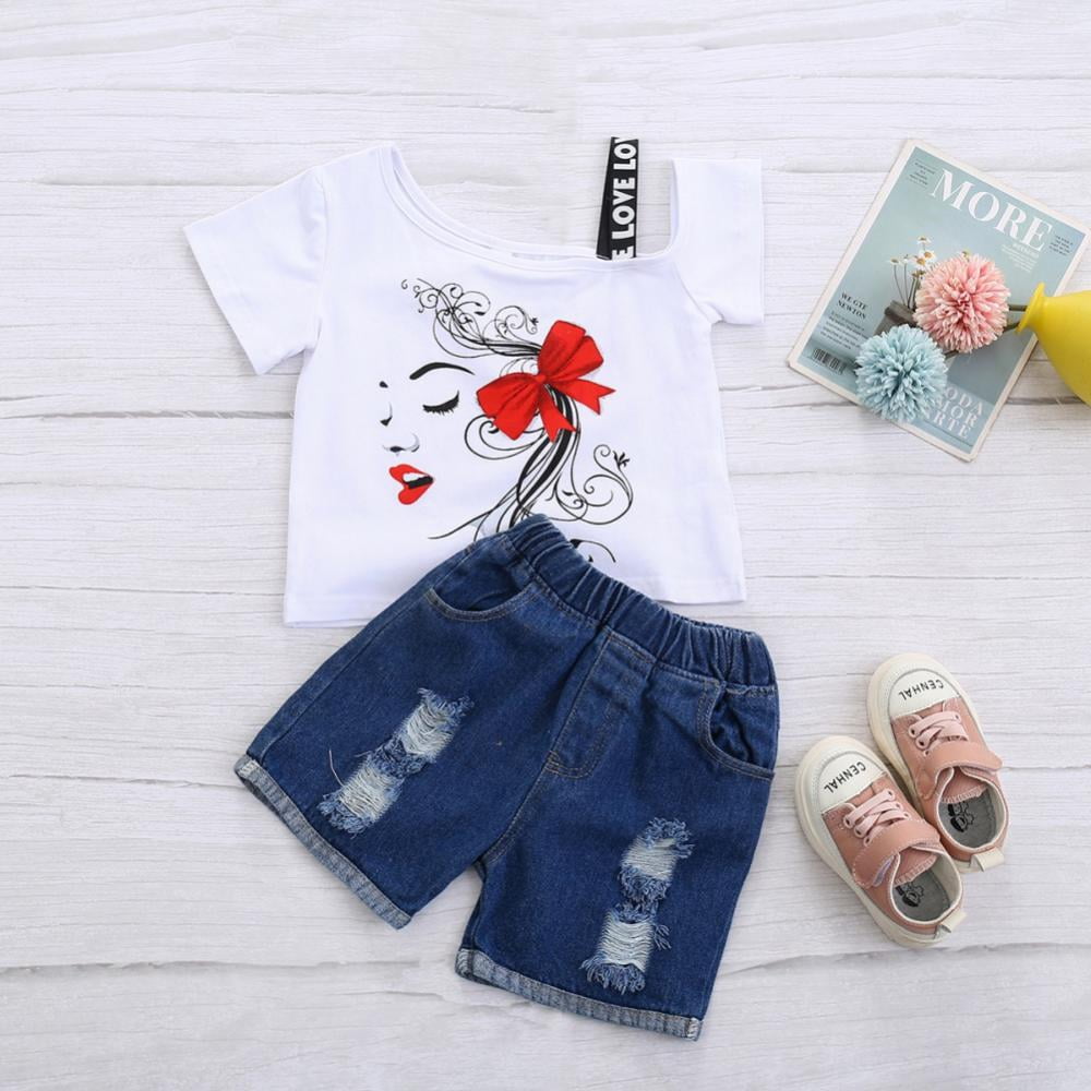 Short Sleeve Top+Denim Shorts Set 