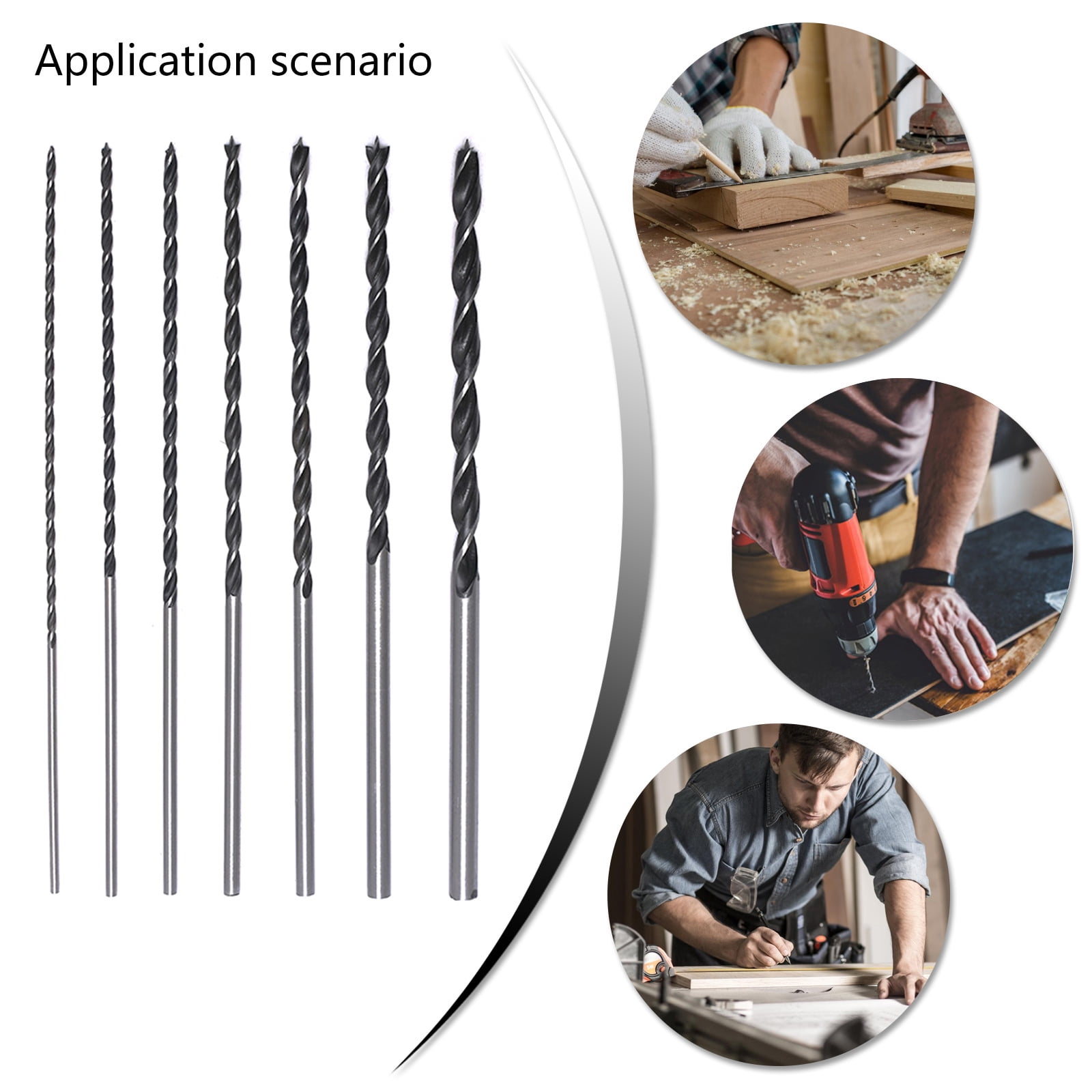 7pc Extended 300mm Woodworking Drill Bit Set High Carbon Steel Bit For Deeply Hole Drilling In Hardwood Plywood Beams