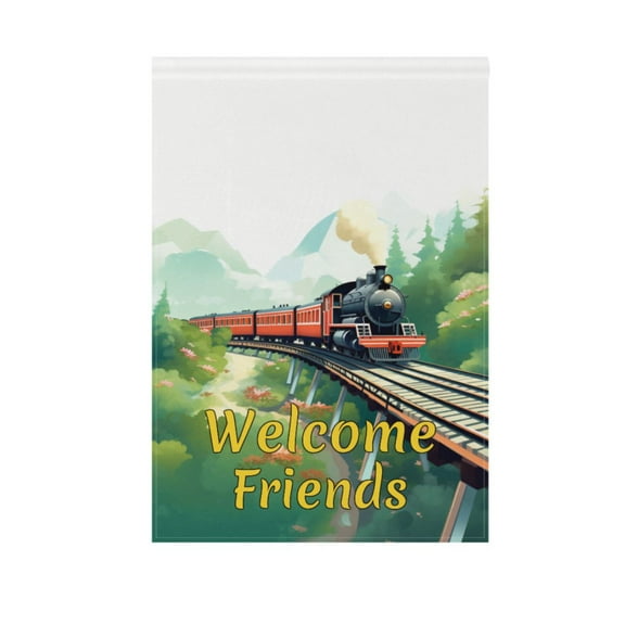 Vehicle Train Landscape Garden Flag House Banner 12" x 18" Double Sided Outdoor Yard Decoration