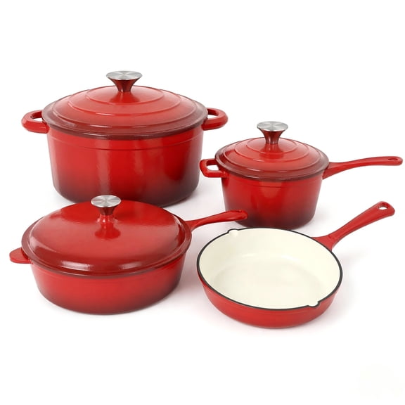 Sophia & William 7 Pieces Enameled Cast Iron Nonstick Cookware Set, Red