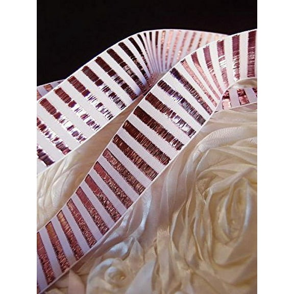 AK-Trading 1.5" x 25 Yards Metallic Candy Striped Gift Wrap & Craft Ribbon - Rose Gold