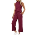 thumbnail image 2 of Snorda 2 Piece Outfits for Women Sleeveless Crop Tops and Elastci Waist Wide Leg Pants Summer Ladies Casual Stretchy Look Set Everyday Outing Vacation Wear, 2 of 5