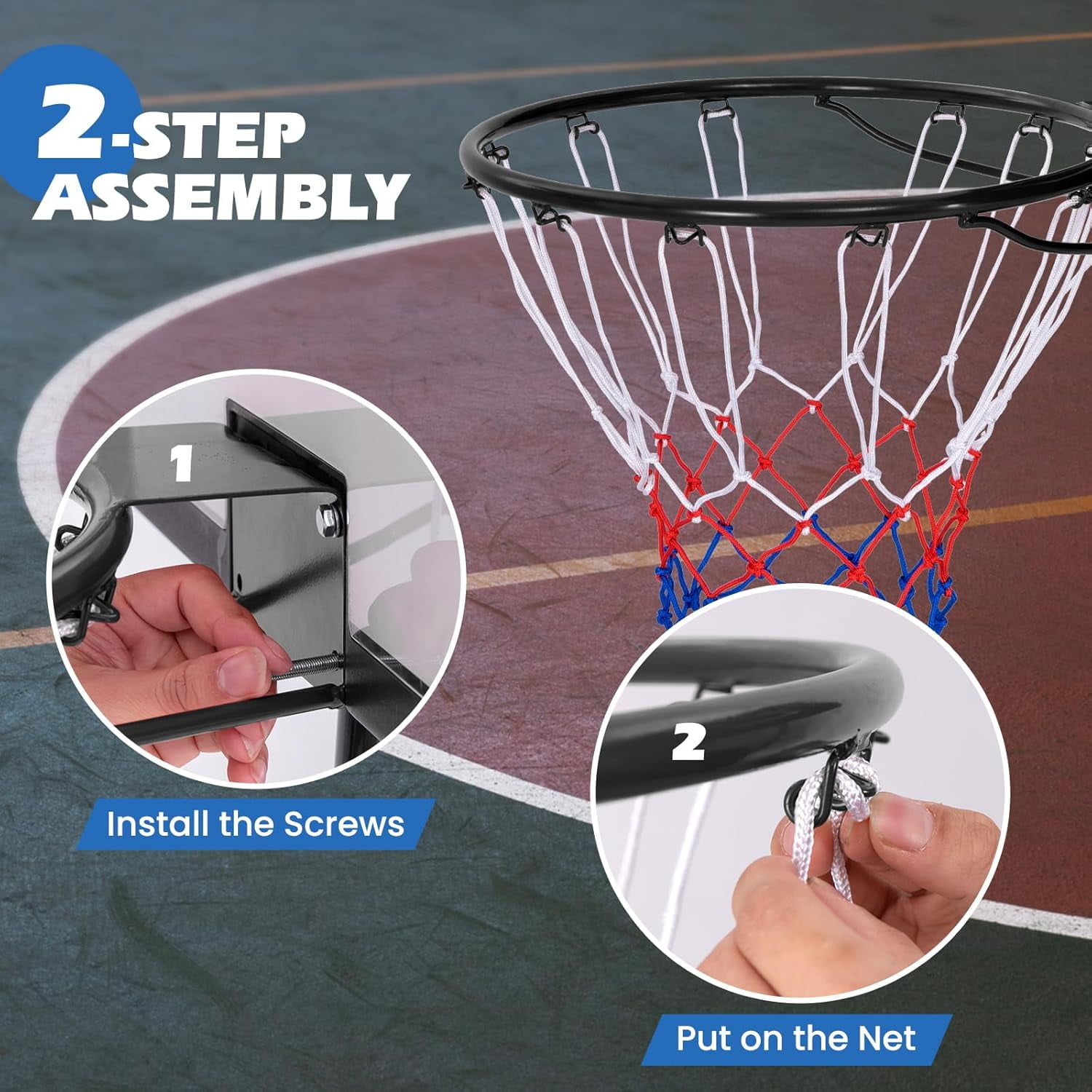 15"/18" Basketball Rim, Wall Door Mounted Basketball Hoop Replacement with All Weather Net, Basketball Rim Goal for Indoor Outdoor Driveway Garage Backyard