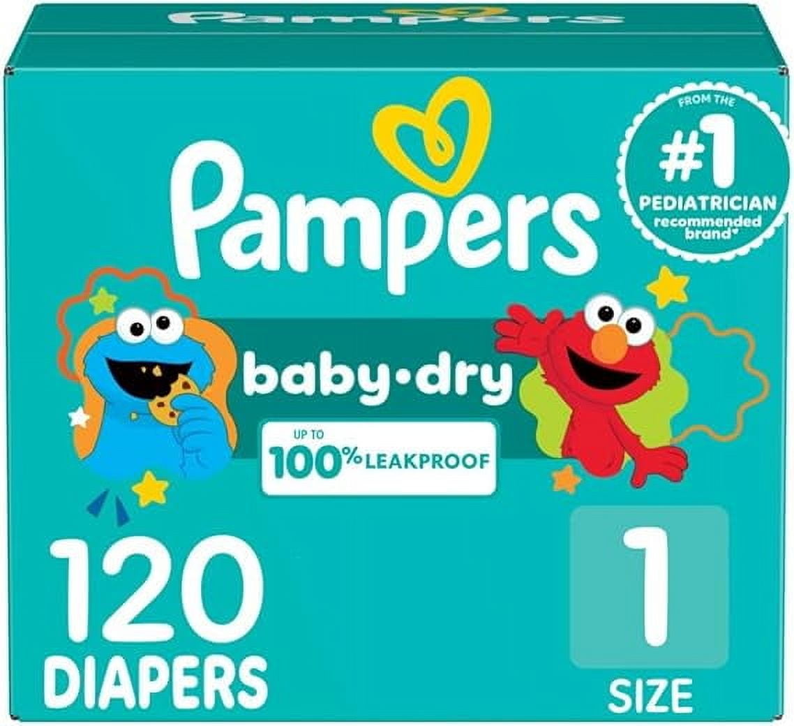 Pampers Diapers - Baby Dry - Size 1, 120 Count, Absorbent Disposable Infant Diaper