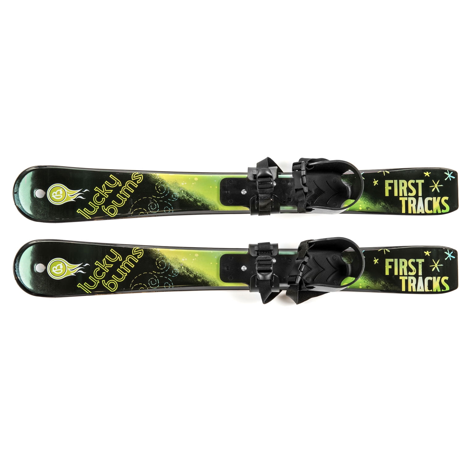 Kids BeginnerSnow Skis without Poles, 70cm, Green Black by Lucky Bums