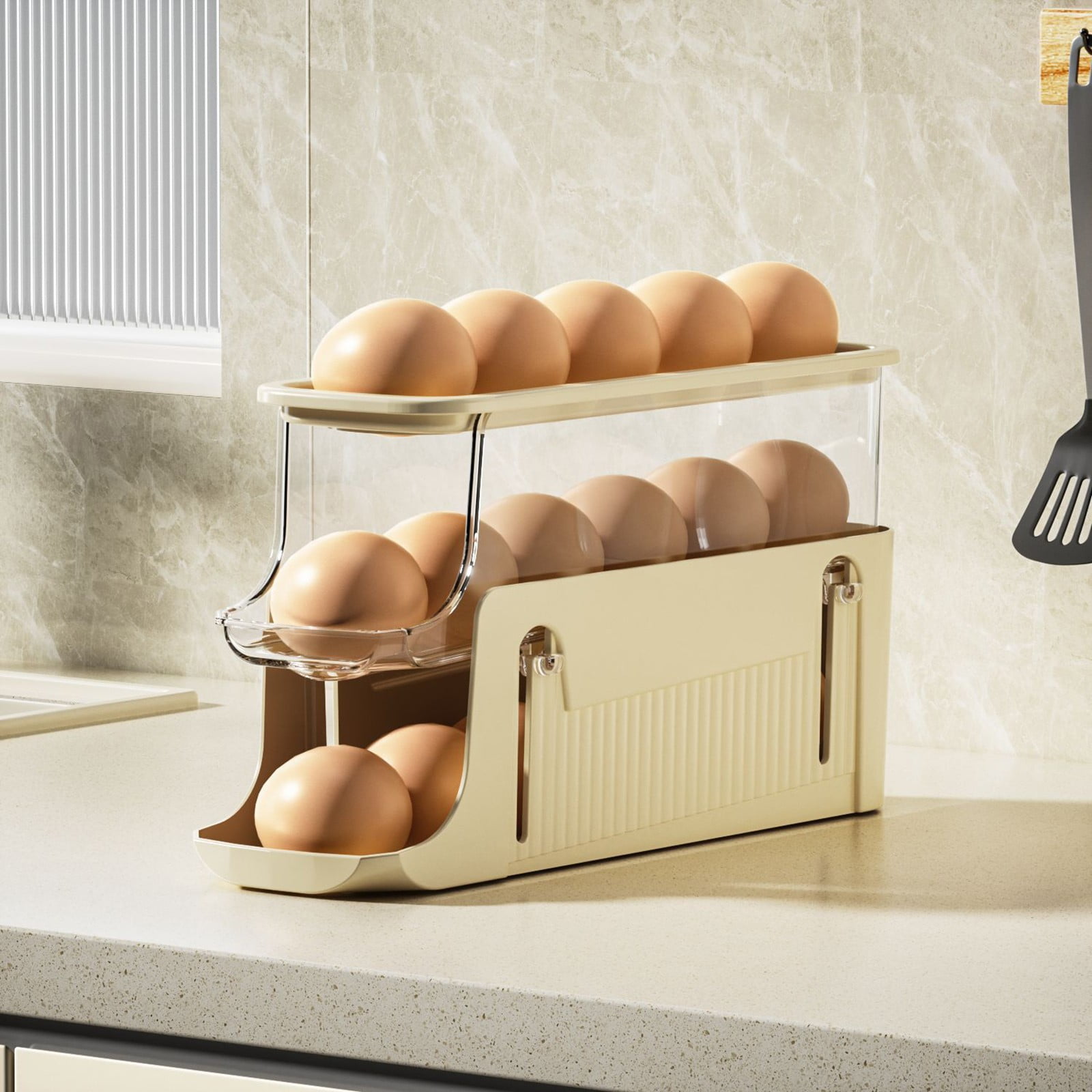 LKZQHMC Auto Rolling Fridge Egg Organizer, Space Saving Eggs Dispenser for Refrigerator Storager, Home Egg Holder, 1 Pc