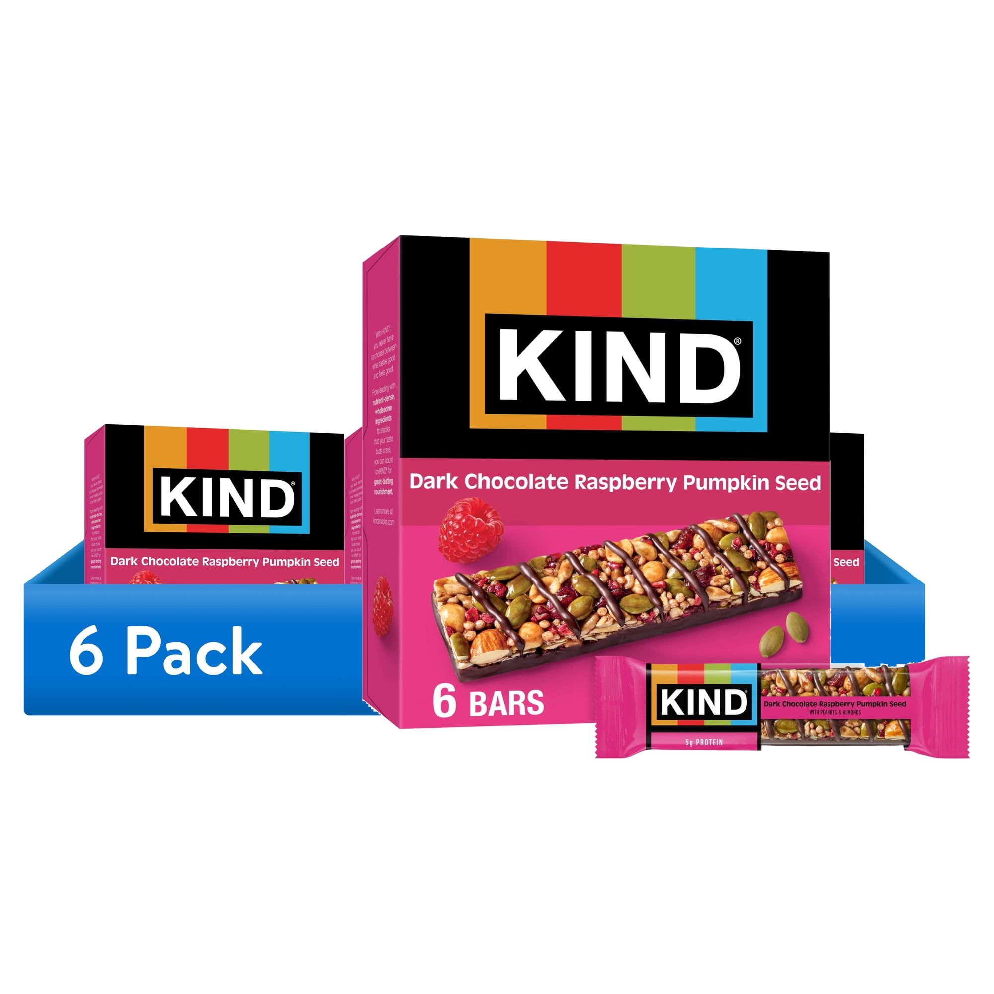 (6 pack) KIND Seeds Fruit & Nuts Snack Bar, Dark Chocolate Raspberry Pumpkin Seed, Gluten Free, 6 Count Box