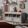 thumbnail image 2 of Entryway Storage Bench with Linen Upholstered  Cushion, 2 Doors and Shelves, Bathroom Bedroom Shoe Bench for Entryway, Mudroom, Under Window, Living Room, Hallway, 42"L x 16"W x 18.9"H, Gray Wash, 2 of 8