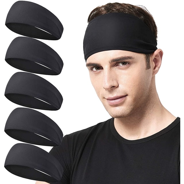 Diadema para correr para hombre, paquete de 5, banda para el sudor para hombre, diadema deportiva para correr, ciclismo, baloncesto, yoga, entrenamiento físico, diadema elástica unisex