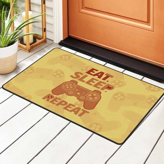Yellow Cartoon Eat Sleep Game Controller Rugs Doormat, Non-Slip Machine Washable Carpets Floor Door Mat , 36" x 24"