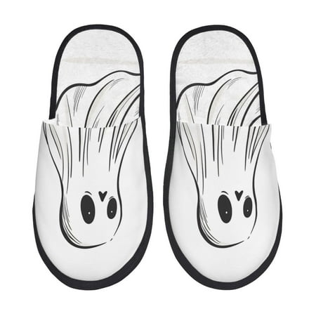 Balery Cute Ghost Simple Drawing Slient Indoor Furry Fleece Comfort House Shoes Soft Non-Slip Home Shoes Cotton slippers House Slippers-- Medium