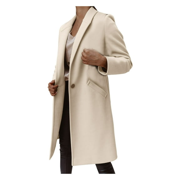 Trench Coats for Women, Women's Trench Coats Mid Long Warm Pea Coat Fashion Dressy Casual Office Winter Jackets with Pockets Cardigan Coat Women Winter Coat for Women BeigeM