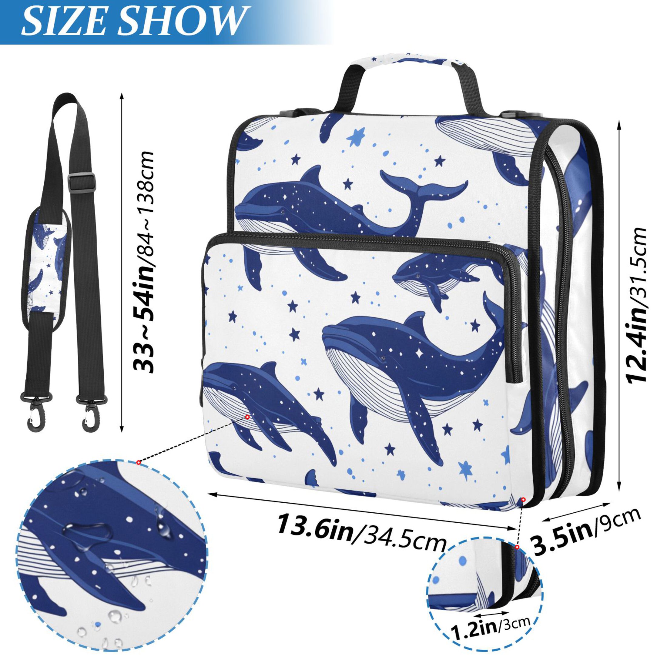 ALAZA Zipper Binder Whale Stars 3 Ring Trapper Keeper File Folder Organizer Bag