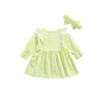 thumbnail image 3 of Seyurigaoka Baby Long Sleeve Dress with Bow Headband Daisy Print Ruffle, 3 of 6