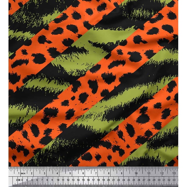 Soimoi Green polyester Crepe Fabric Leopard & Wild Animal Skin Printed Craft Fabric by The Yard 42 Inch Wide