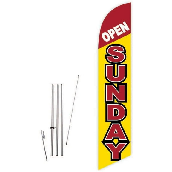 Cobb Promo Open Sunday Yellow/Red Advertising Feather Flag with Complete 15ft Pole kit and Ground Spike
