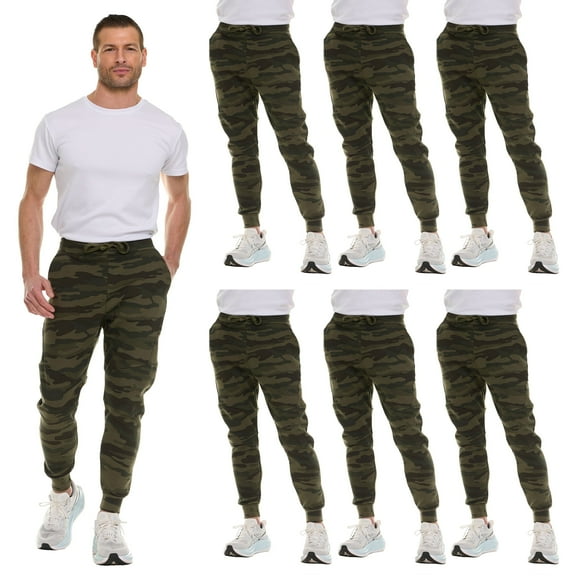 BILLIONHATS 6 Pack of Wholesale Mens Jogger Sweatpants, Homeless Shelter Donation Case, Comfy Bulk Joggers for Men (Green Camo, X-Large)