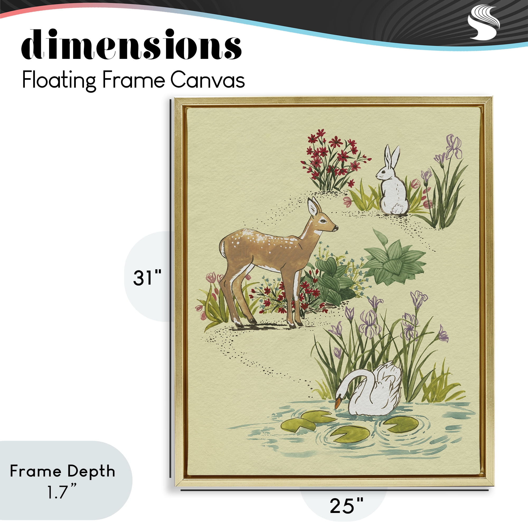 Stupell Industries Peaceful Spring Animals Gold Framed Floater Canvas Wall Art, design by Grace Popp