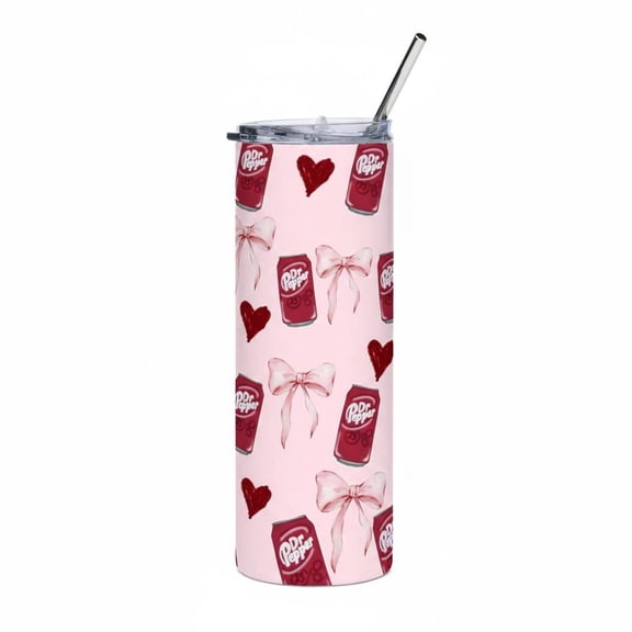 [NO STRAW] Dr Pepper Inspired Tumbler 20oz, Funny Soda Lover Skinny Cup, Stainless Steel Insulated Drinkware