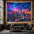 thumbnail image 6 of Futuristic Cityscape Night with Numerous Tall Skyscrapers, Mystical Fantasy for Space Lovers, Wall Decor, Housewarming Gift, Tapestry Wall Hanging for Dorm and Living Room, 6 of 7