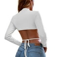 thumbnail image 3 of SWSMCLT Women's Crop Top Knit Light Ribbed Fitted Belted Long Sleeve Sweater Casual Fashion Thin Crop Top White Large, 3 of 4