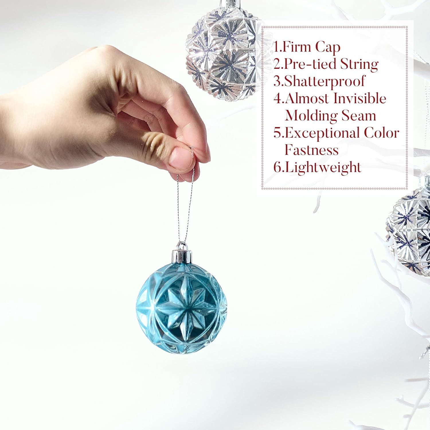 Ornaments for Christmas Trees, 16ct 2.36 Inches White and Silver Shatterproof Christmas Tree Decorations, Hanging Ball Ornaments for Xmas Holiday Party Decor