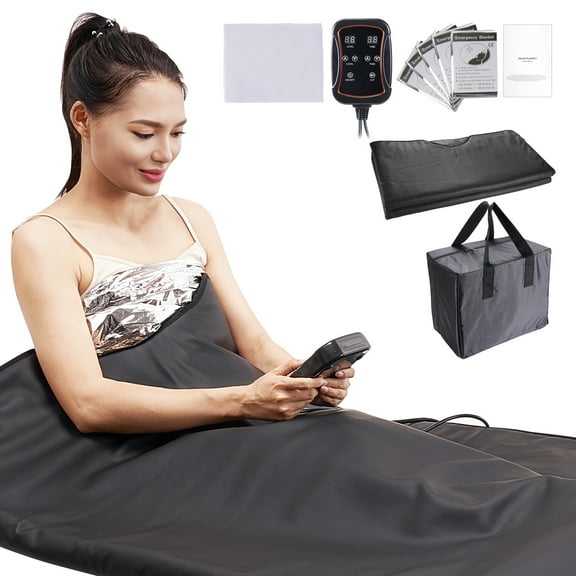 KFFKFF Sauna Wrap for Purifying, Compact Infrared Home Sauna, 1-6 Heat Settings 95-185℉, 1-60 Min Timer, Carbon Fiber Heating