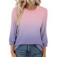 thumbnail image 4 of WSBDENLK Womens 3/4 Length Sleeve Tops Summer Tee T-Shirts Solid Color Round Neck Tunic Blouses Fall Winter Clothes Pink S(S), 4 of 6