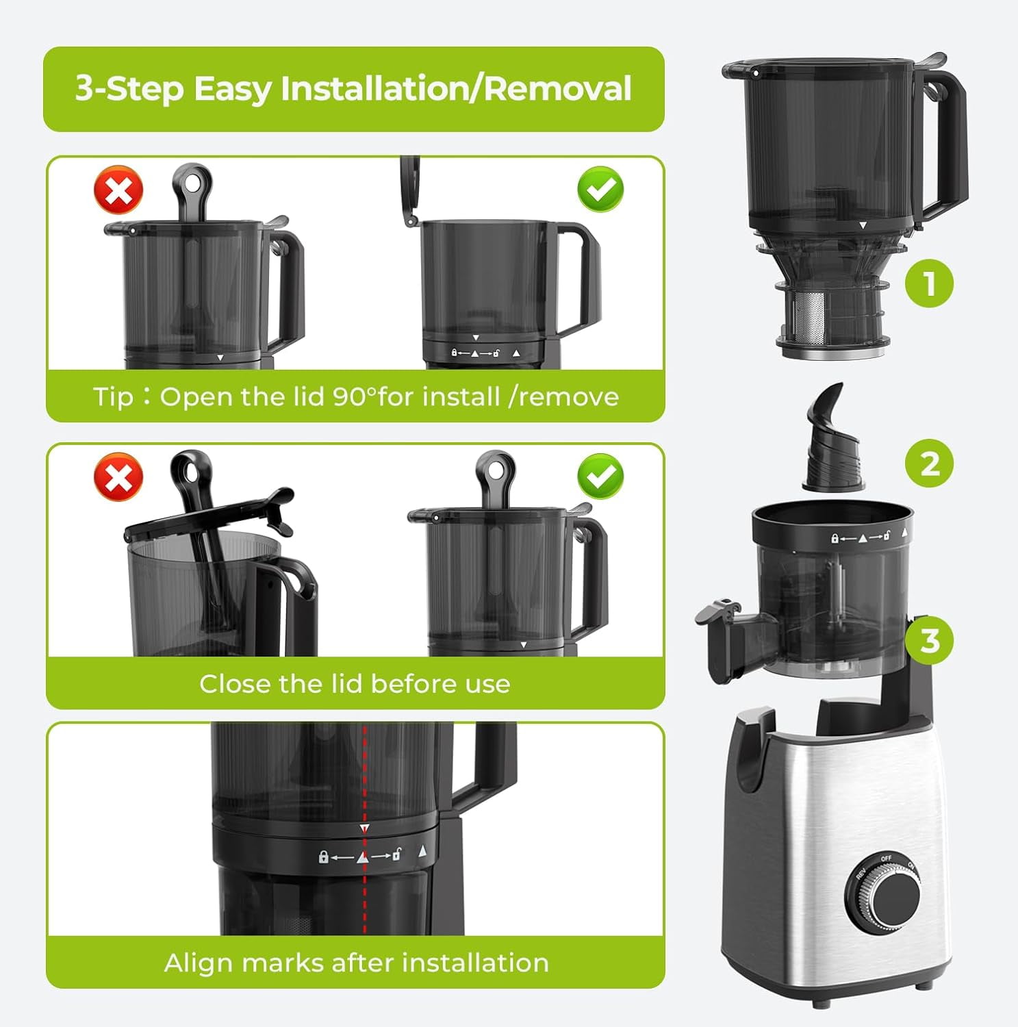 WAA 300W Cold Press Juicer 5.4" Extra Wide Feed Chute,98% High Yield,Compact Easy Clean for Whole Vegetables & Fruits