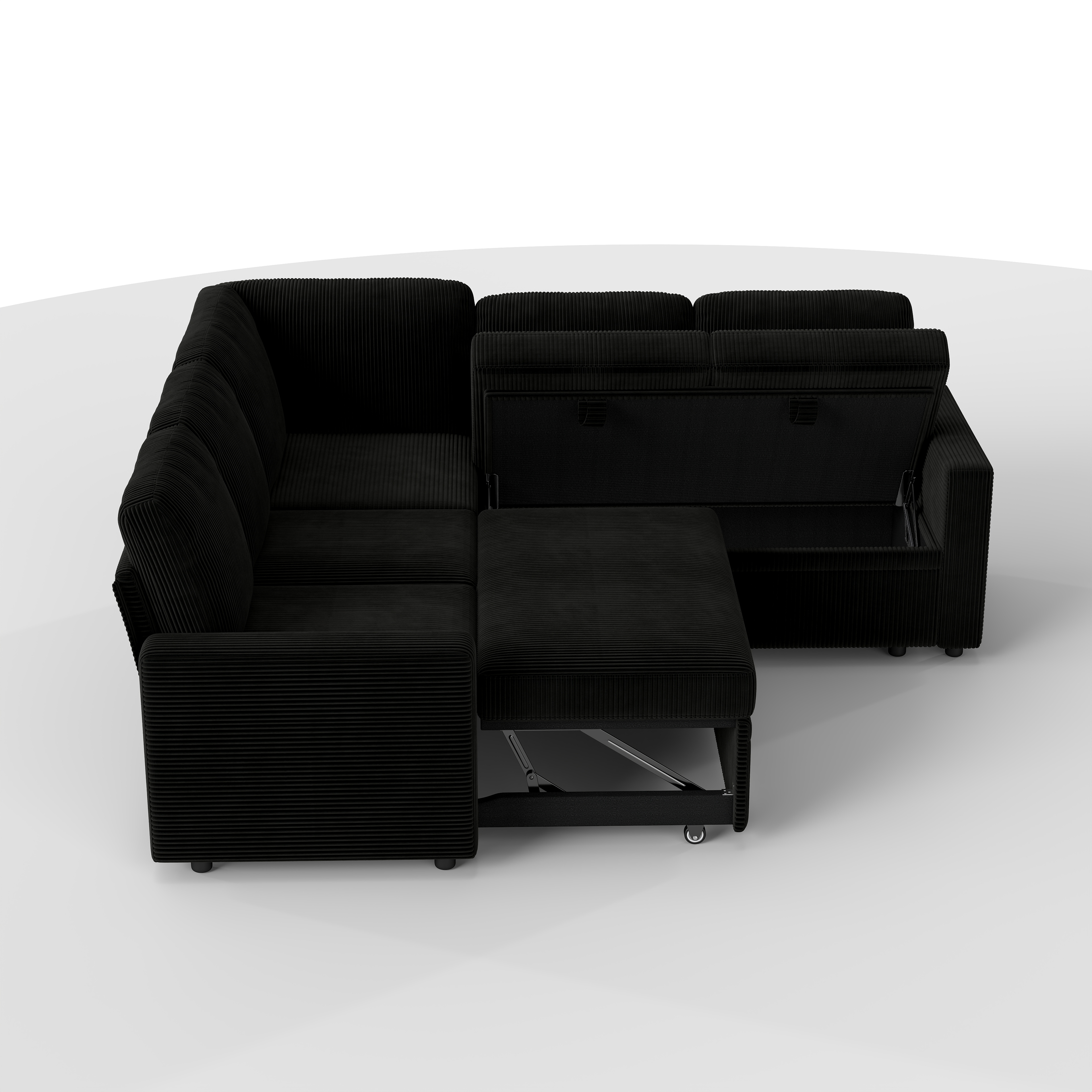 BSHTI Modern L-Shaped Pull-Out Sectional Sleeper Sofa Bed with Storage for Living Room, Black