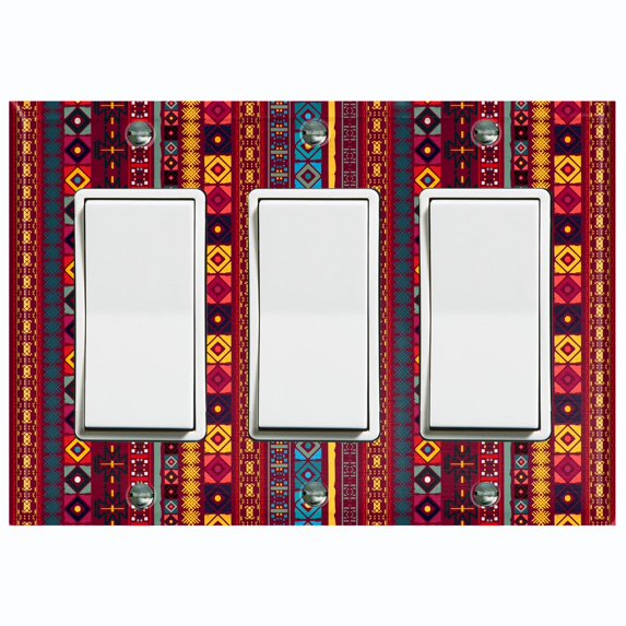Metal Light Switch Plate Cover Ethnic Aztec Tribal Art Pattern Burgundy SFR061