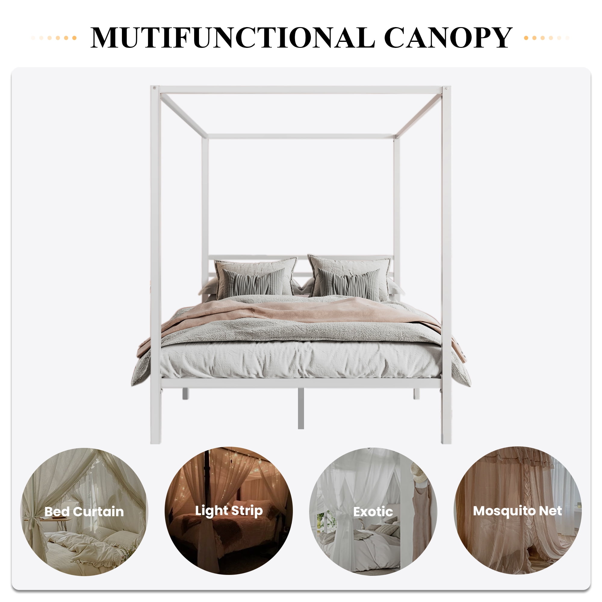 Sha Cerlin Full Size Metal Canopy Platform Bed Frame with Slat, White,  Adults - Walmart.com, image size:2000x2000